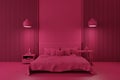 Modern bedroom interior in magenta monochrome color, metaverse virtual interior concept Royalty Free Stock Photo