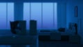 Modern bedroom interior. Night. Evening lighting. Royalty Free Stock Photo