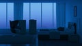 Modern bedroom interior. Night. Evening lighting. Royalty Free Stock Photo