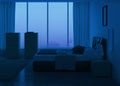 Modern bedroom interior. Night. Evening lighting. Royalty Free Stock Photo