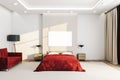 Modern bedroom interior with red cover and empty billboard Royalty Free Stock Photo