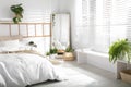 Modern bedroom interior with large mirror Royalty Free Stock Photo