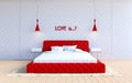 Modern bedroom interior in Valentine theme color with text on wall Royalty Free Stock Photo