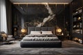 modern bedroom, luxury, small gold accents, calacatta, dark colors Royalty Free Stock Photo