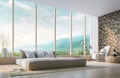 Modern bedroom with mountain view 3d rendering Image Royalty Free Stock Photo