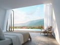 Modern Bedroom with mountain view 3d rendering Image