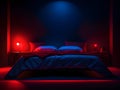 modern bedroom with a neon light