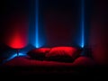 modern bedroom with a neon light