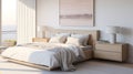Modern Bedroom With Neutral Toned Wood Furniture And High-quality Bedding