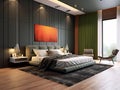 Modern bedroom nterior in brown and gray colors. Generative AI Royalty Free Stock Photo