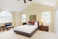 Modern bedroom with peaked roof. Royalty Free Stock Photo