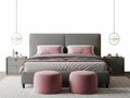 Modern bedroom with pink accents isolated on white background Royalty Free Stock Photo