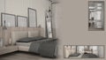 Modern bedroom presentation with copy space and details closeup, architect interior designer concept idea, sample text