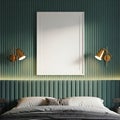Modern bedroom with textured green wall and large mirror Royalty Free Stock Photo