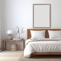 Zen Minimalism: White Bedroom With Three Posters And Bed Royalty Free Stock Photo