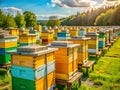 Modern Beekeeping Practices A Deep Dive into Industrial Honeybee Hive Management and Inspection Techniques in a Royalty Free Stock Photo