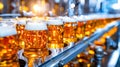 Modern beer production lab with technicians analyzing samples in stainless steel brewery setting