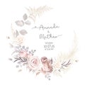 Modern beige and blush trendy vector design frame. Pastel dried pampas grass