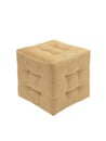 modern beige cubic padded stool upholstered with fabric on white background