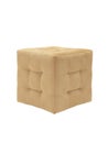 modern beige cubic padded stool upholstered with fabric on white background