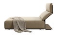 Modern beige fabric upholstery chaise longue with backrest and throw plaid. 3d render