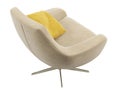 Modern beige velvet upholstery swivel armchair. 3d render