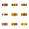 Modern belt buckle icon set, flat style