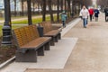 Modern bench in an alley in moscow city