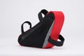 Modern bicycle fabric bag with frame mount. Red color. Isolated, white background Royalty Free Stock Photo