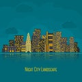Modern big city night landscape with reflection in Royalty Free Stock Photo