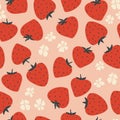 Modern big red strawberry and flowers seamless pattern