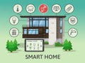 Modern Big Smart Home. Flat design style concept, technology system with centralized control. Vector illustration Royalty Free Stock Photo