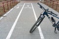 A modern bike path with markings and road signs. The bike is on a road designed for the movement of bicycles. Recreation area in Royalty Free Stock Photo