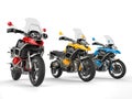 Modern bikes with windshields - primary colors Royalty Free Stock Photo