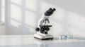 Modern Binocular Compound Microscope in High-Tech Minimalist Laboratory. AI Generated Image. Royalty Free Stock Photo