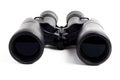 Modern binoculars in black on a white background. Lenses forward. Close-up. There is no isolation Royalty Free Stock Photo