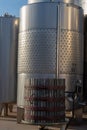 Modern bio wine production factory in Italy, inox steel tanks us