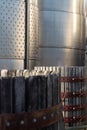 Modern bio wine production factory in Italy, inox steel tanks us