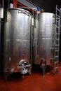 Modern bio wine production factory in Italy, inox steel tanks used for fermentation of wine grapes