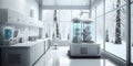 Modern biological or biochemical laboratory interior. Clean white working place. Generative AI