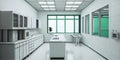 Modern biological or biochemical laboratory interior. Clean white working place. Generative AI