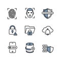 Biometric Authentication and Cyber Security Line Icon Set Royalty Free Stock Photo