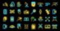 Modern biometric authentication icons set vector neon