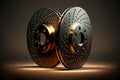 modern black brake discs on illuminated dark background