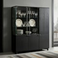 Modern Black Cabinet with Glass Doors and Shelves. AI-Generated Royalty Free Stock Photo