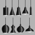 Modern black ceiling lamp set vector realistic illustration