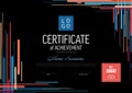 Modern black certificate template with blue red squares and lines
