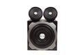 Modern black computer speakers with subwoofer isolated on white. Compact Speaker System Royalty Free Stock Photo