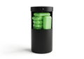 Modern black container holds bright green rectangular and round items stacked inside isolated on white background Royalty Free Stock Photo