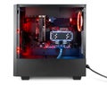 modern black desktop gaming pc with red led lights fan air cooler isolated white background. computer hardware technology concept Royalty Free Stock Photo